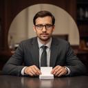 Rechtsanwalt Stefan Reiter mit Brille und Notizen am runden Tisch in der Wiener Kanzlei